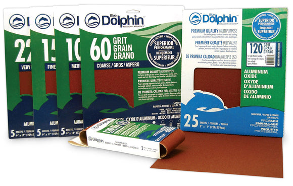 Blue Dolphin Aluminum Oxide Sandpaper 9 in. x 11 in., 150 Grit, 25 Pack (9