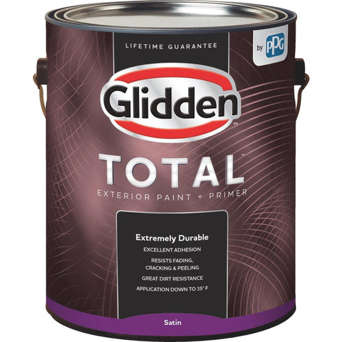 Glidden Total Exterior Paint + Primer Satin White & Pastel Base 1 Gallon