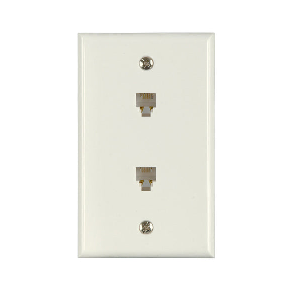 Amertac Zenith Zenith Flush Mount Dual Telephone Wallplate, White 4-1/2 in L x 2-3/4 in W