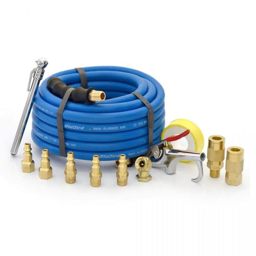 BluBird Industries Rubber Air Hose Assembly w/ 10 Pc Brass Accessory Kit