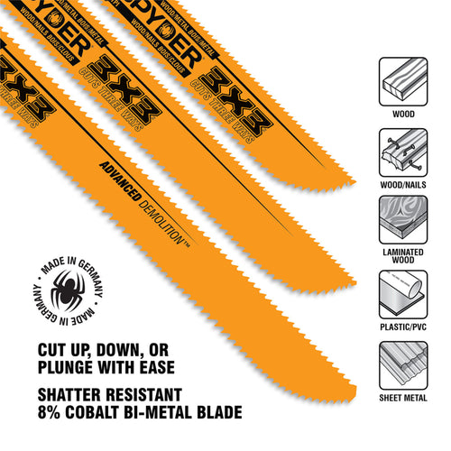 Spyder 5-Piece Double-Sided Advanced Demo Wood/Metal Cutting Reciprocating Saw Blade Set (6 & 8) 3X3