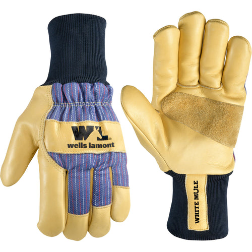 Wells Lamont Men’s White Mule™ Leather Insulated Knit Wrist