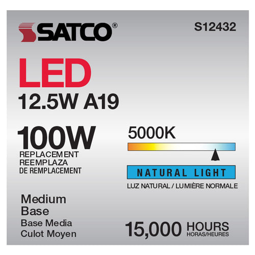 Satco Products S12432 12.5A19/CL/LED/E26/950/120V