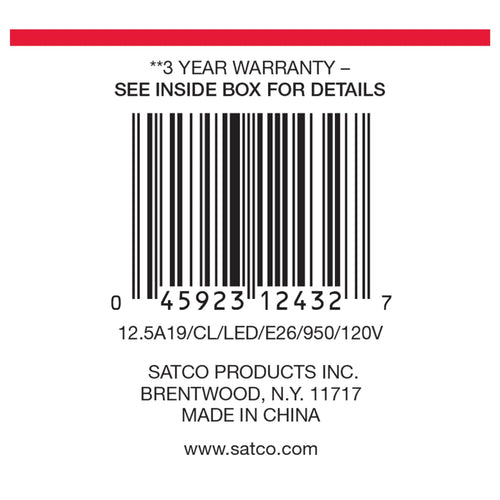 Satco Products S12432 12.5A19/CL/LED/E26/950/120V