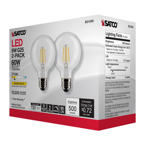 Satco Products S21245 6G25/LED/CL/927/120V/2PK