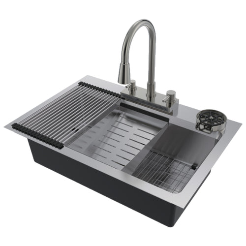 Compass Manufacturing 482-8090 Drexmore 33″ x 22″ Stainless Steel Work Station Sink Kit