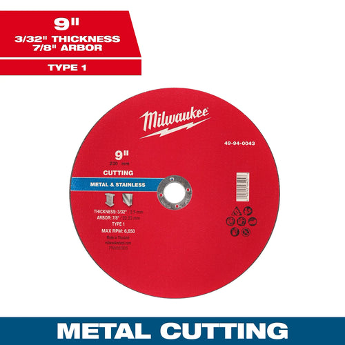 Milwaukee 9 x 3/32 x 7/8 Metal Cut Off Wheel Type 1