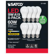 Satco S11460 9A19/LED/827/ND/120V/8PK