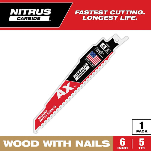Milwaukee 9 5 TPI AX™ w/NITRUS™ Carbide Teeth SAWZALL® Blade for Wood with Nails