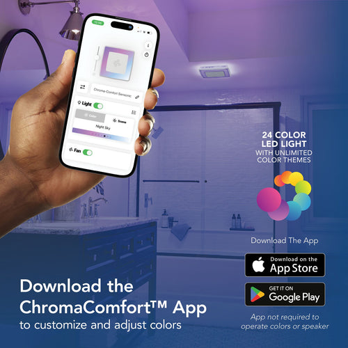 Broan-NuTone® 110 CFM, 1.5 Sones ChromaComfort™ w/ Sensonic™ Bluetooth® Speaker