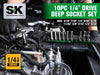 SK Tools 1/4 Drive, 11 Piece, 6 Point, Deep, SAE Chrome Socket Set