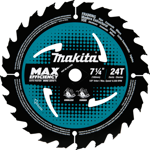 Makita 7‑1/4 24T Carbide‑Tipped Max Efficiency Circular Saw Blade Framing