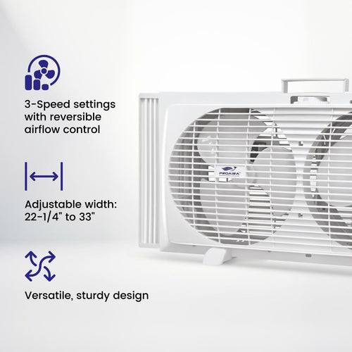 Proaira 9 Reversible Twin Window Fan, 2 Speed Control Extendable 22-1/4 to 33