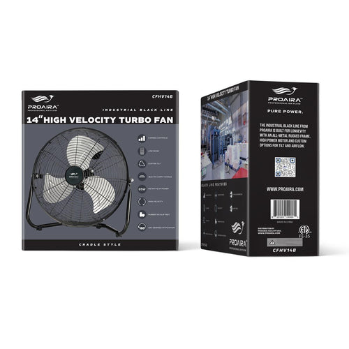 Proaira 14 High Velocity Cradle Floor Fan 3 Speed Control Black