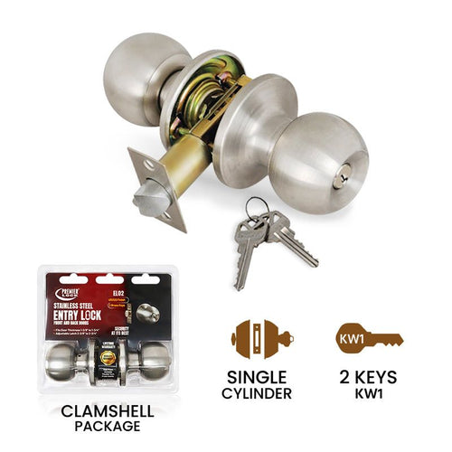 Premier Lock Keyed Entry Door Knob With 2 KW1 Keys Adjustable Latch-Carded