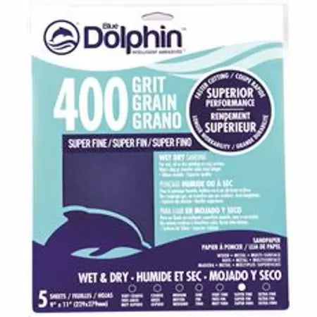 Blue Dolphin Wet & Dry Silicon Carbide Sanding Paper, 9 In. x 11 In. Sheets, 400 Grit