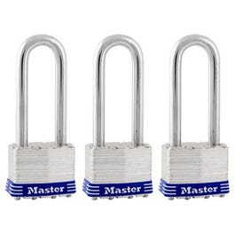Keyed Laminated Padlocks, Steel Body, 1-3/4 In., 2.5-In. Long Shackle, 3-Pack