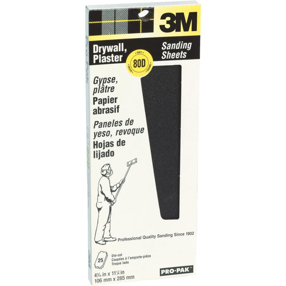 3M Pro-Pak 80 Grit 4-3/16 In. x 11-1/4 In. Precut Drywall Sandpaper (25-Pack)