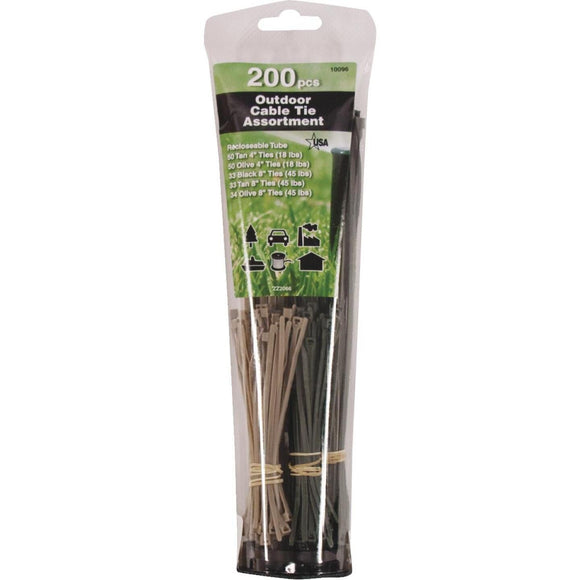 Gardner Bender Outdoor Self-Locking Nylon Tan/Olive/Black Cable Tie Assortment (200-Piece)