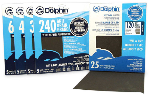 Linzer Blue Dolphin Wet & Dry Silicon Carbide Sanding Paper 240 Grit 5 Pack 9 x 11